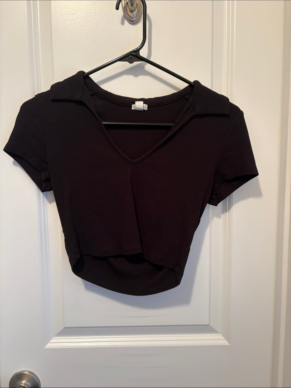 Garage Black Cropped Polo V-Neck Tee
